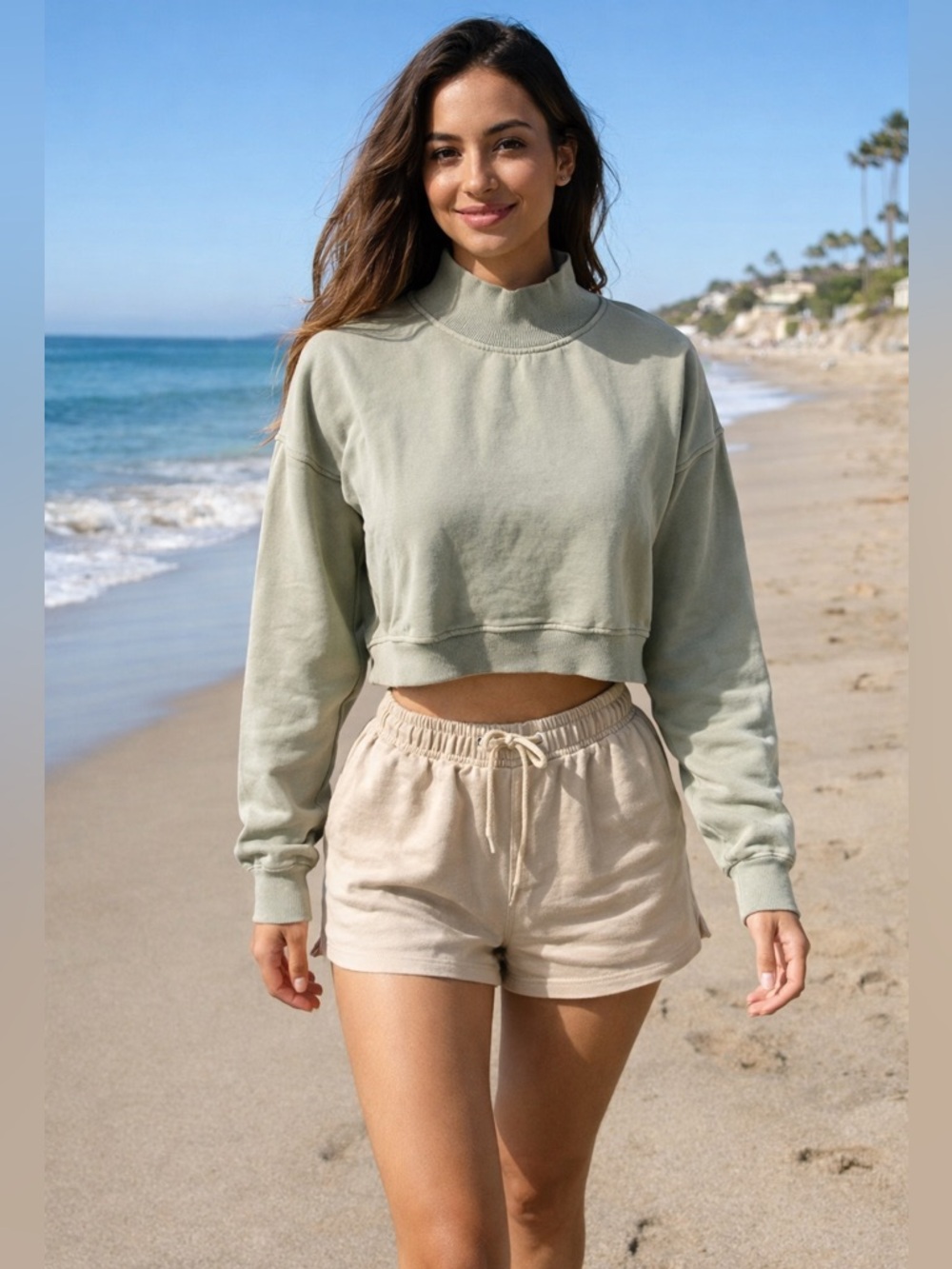 🌟NEW Celebrity Pink Light Blue Mock Neck Crop Sweatshirt